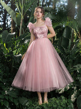 Elegant Beaded Sequined Bodice Puffy Sleeves Tulle Prom Homecoming Dress Perfect For Back To School, Gathering, Dance & Cocktail Events, Semi Formal Dress, For Birthday, Wedding Guest, Graduation